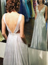 A Line V Neck Satin Backless Prom Dress with Pockets LBQ4127