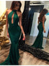 Mermaid Halter Backless Dark Green Keyhole Prom Dress LBQ3678