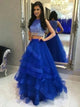 Two Piece Sweep Train Royal Blue Prom Dresses