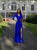 A Line V Neck Long Sleeves Satin Royal Blue Prom Dresses with Slit LBQ3721