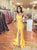 One Shoulder Mermaid Yellow Satin Prom Dresses