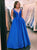 A Line Straps V Neck Satin Backless Prom Dress with Pockets