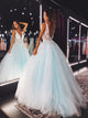 Sweep Train Blue Evening Dresses