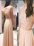 A Line Scoop Appliques Chiffon Open Back Prom Dress LBQ3883