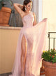 Pink One Shoulder Sequin Prom Dress with Slit 