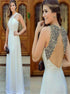 A Line Beading Satin Open Back Prom Dresses LBQ3428