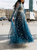 A Line Long Sleeves Blue Tulle Prom Dresses