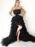 A Line Strapless Black Tulle High Low Prom Dress LBQ4196