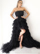 A Line Strapless Black Tulle High Low Prom Dresses