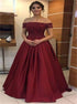 Off the Shoulder Red Lace Top A Line Satin Prom Dress with Beadings LBQ4263
