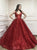 A Line Burgundy Sequins V Neck Pleats Prom Dresses