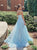 Sweep Train Blue Evening Dresses with Slit