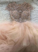 A Line Scoop Tulle Beads Long Prom Dresses 