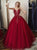 A Line Straps Lace Up Beaded Red Tulle Prom Dresses 