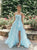 Blue Tulle A Line Spaghetti Straps Appliques Prom Dresses