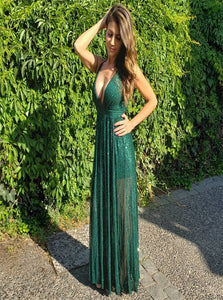 Sweep Train Green Evening Dresses