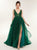 A Line V Neck Sequined Bodice Tulle Prom Dresses with Slit