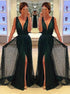 A Line V Neck Sequins Prom Dress with Slit LBQ3787