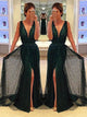 A Line V Neck Sequins Prom Dress with Slit