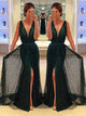 A Line V Neck Sequins Prom Dress with Slit