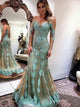 Mermaid Sweetheart Long Sleeves Tulle Appliques Criss Cross Prom Dress