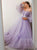 A Line Purple Off the Shoulder Long Sleeves Tulle Appliques Prom Dresses