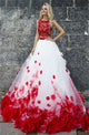 Two Piece Jewel Red Tulle Prom Dress with Appliques Flowers 