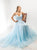 A Line Spaghetti Straps Blue Tulle Appliques Prom Dresses