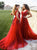 A Line Burgundy V Neck Tulle Appliques Prom Dresses