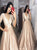 A Line Satin Lace Applique Bateau Half Sleeves Prom Dresses