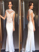 Mermaid High Neck Appliques Satin Yarn Prom Dresses