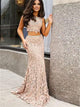 Two Piece Sheath Scoop Lace Prom Dresses