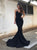 Mermaid Spaghetti Straps Black Stretch Satin Prom Dresses 