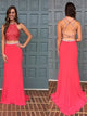 Two Piece Sweep Train Pink Evening Dresses