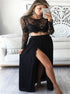 Black Two Pieces Mermaid Scoop Slit Satin Prom Dress With Long Sleeves LBQ3862