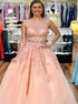 A Line Halter Pink Tulle Appliques Prom Dress LBQ4030