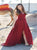 A Line V Neck Tulle Burgundy Prom Dresses