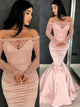 Mermaid Long Sleeves Off the Shoulder Appliques Satin Dresses