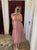 A Line Pink V Neck Tulle Tea Length Prom Dresses