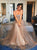 A Line Spaghetti Straps Tulle Backless Sequins Prom Dresses