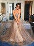 A Line Spaghetti Straps Tulle Backless Sequins Prom Dress LBQ4115