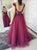 A Line Scoop Appliques Burgundy Backless Tulle Prom Dresses
