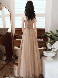 Sweep Train Champagne Evening Dresses