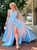 A Line V Neck Satin Open Back Prom Dress with Slit