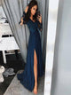 Sweep Train Blue Evening Dresses with Slit