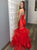 Sweep Train Backless Red Evening Dresses