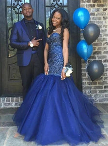 Mermaid Sweetheart Beading Sleeveless Tulle Floor Length Prom Dresses