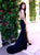 Sweep Train Black Backless Evening Dresses with Slit