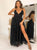 A Line Halter V Neck Tulle Criss Cross Tulle Prom Dress with Slit