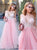 A Line Sweetheart Appliques Tulle Pink Prom Dresses